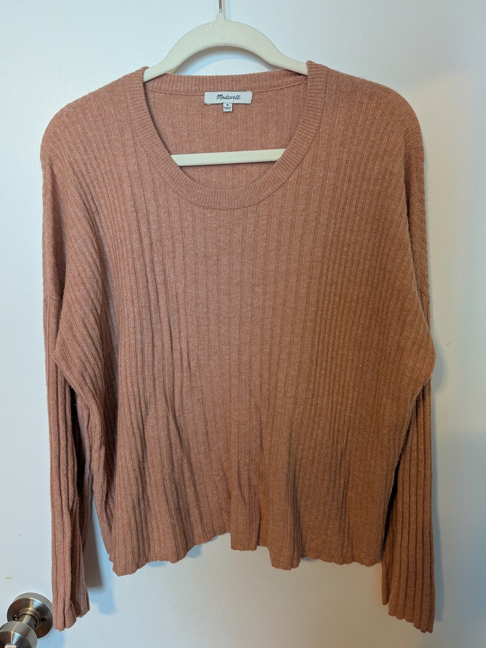 Madewell Ribbed Crewneck Sweater in Mauve-Tan